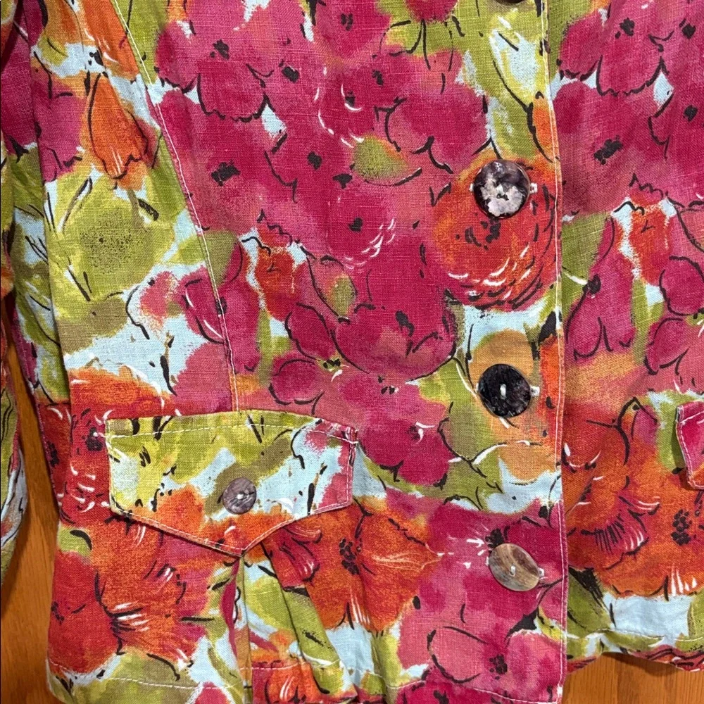 100% linen vintage 90s Y2k artsy floral cropped button up jacket‎ phoebe